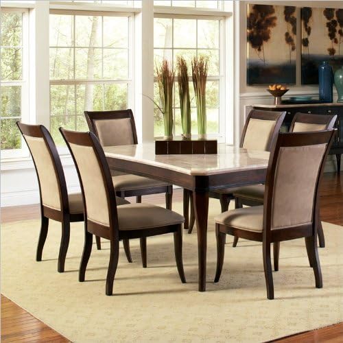 Steve Silver Marseille 7 Piece Marble Top Dining Set in Dark Cherry