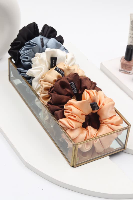 Image of Premium Satin Scrunchies for Women | Hair Bands, Ponytail Holders & Rubber Bands | Large, Fluffy, No-Damage Hair Ties | Girls Hair Accessories | Large Size | Pack of 6