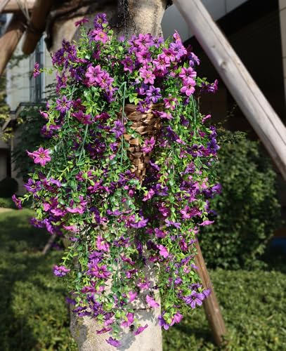 Obmnor Artificial Hanging Flowers, 4 Pack, Double Purple - image 6