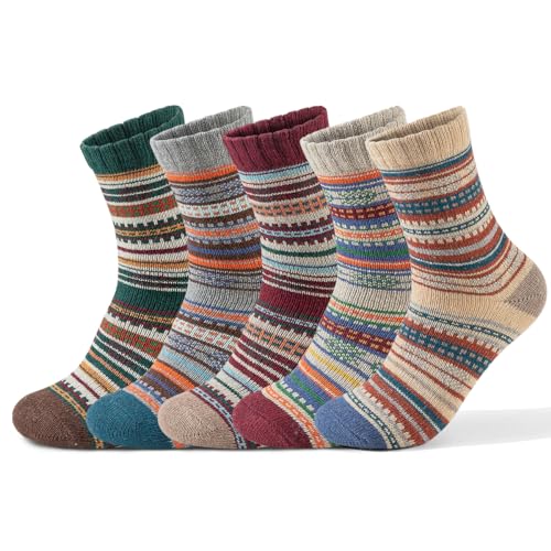 Image of 5 Pairs Wool Socks for Women - Wool Socks Womens, Winter Cozy Sock Warm Sock