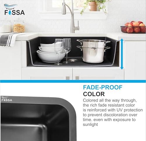 Image of Fossa 10-Year Warranty 31 inchx19 inchx9.5 inch Pure Quartz Kitchen Sink Single Bowl with Basket, Round Coupling, Waste Pipe Black (Matte Finish)
