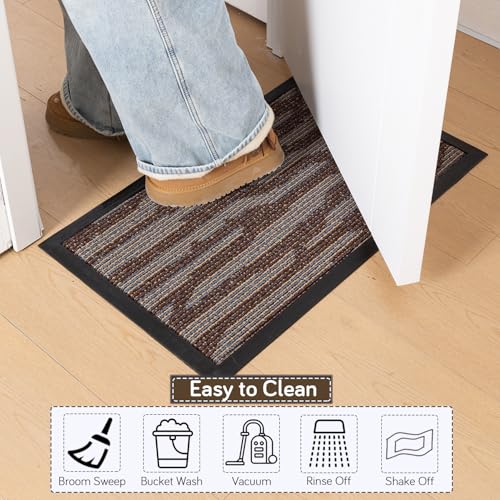Image of HOKIPO Welcome Door Mat for Home - Big Size Entrance Mat, 75x45 cm, Brown Terrain Stripes (AR-6506)