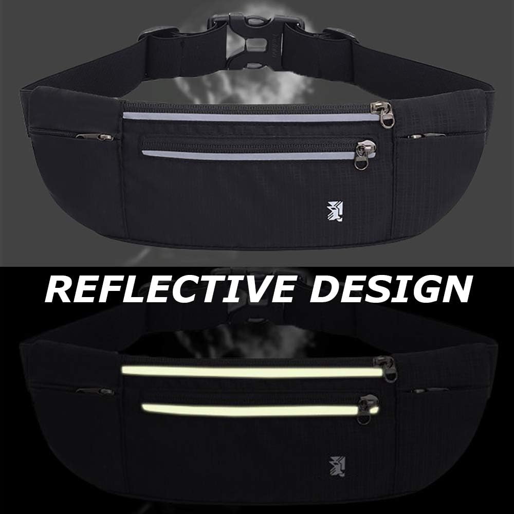Peicees Fanny Pack with Water Bottle Holder Waist Bag for Men Women Water Resistant Lightweight Reflective Adjustable Running Belt Headphone Bag Travel Pocket for Outdoor Camping Fitness Hiking