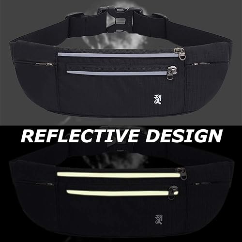 Miniatura 4 de Peicees Riñonera con soporte para botella de agua, bolsa de cintura para hombres y mujeres, resistente al agua, ligera, reflectante, ajustable,