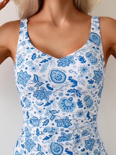 Image of Aidonger One Piece Swim Dress Swimsuits for Women Tummy Control Swimdress Skirt Bathing Suit
