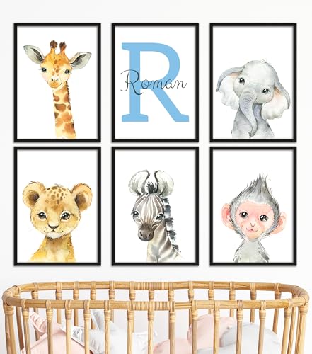 Personalized Safari Animals for Boy Girl Nursery, Set of 6
