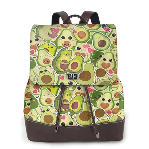 Cute smiling avocado Microfiber PU Leather Backpack Lightweight Daypack Bag for Travel Business Commute Gym