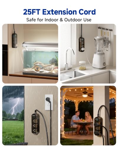 Image of Outdoor Power Strip, 3 AC Outlets, 25 FT, 1625W /13A High-Power Single-Device Use, with Anti-Electric Shock & IPX6 Waterproof, Ideal for Backyard, Patio, Garage, Kitchen, Workshop, NO Switch
