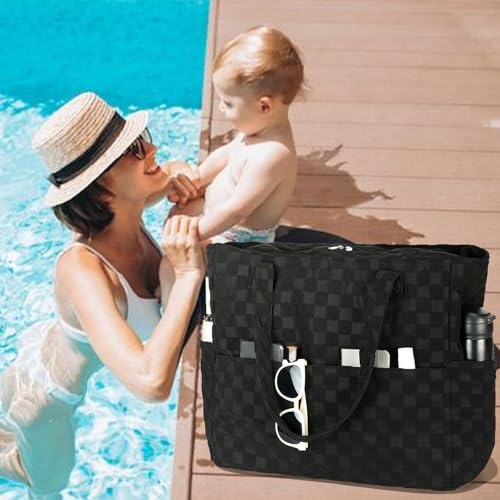 Image of LEDAOU Large Beach Tote Bag Women Waterproof Sandproof Zipper Beach Tote Bag for Pool Gym Grocery Travel with Wet Pocket | Sandproof