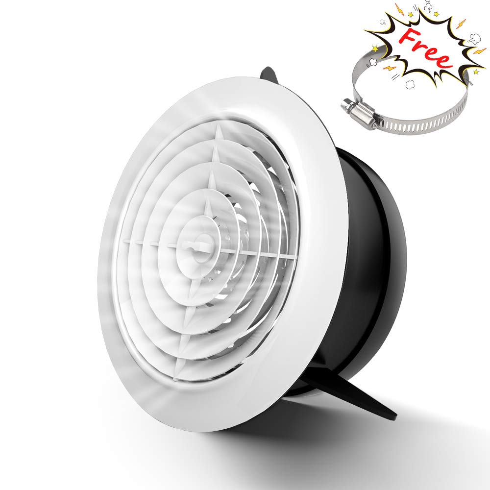 Soffit Vents 6 Inch Adjustable Round Air Vent ABS Louver Grille Cover White Air Exhaust Vents for Bathroom Hotel School Office Ventilation (150mm)
