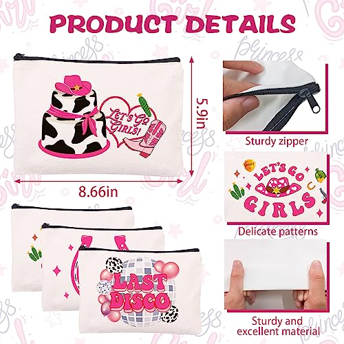 Disco Cowgirl Cosmetic Makeup Bag 9PCS Bachelorette Party Favor Bags Cowgirl Birthday Party Decorations Supplies Gift Canvas Cosmetic Travel Pencil Bags Pouch with Zipper for Women2