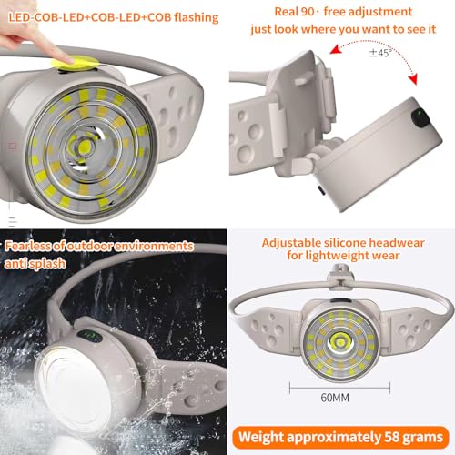 YZYOE LED Rchargeable Head Lamp, Outdoor New Portable Silicone Head lamp, 5-Speed Mode White Light and Warm Light - Image 3