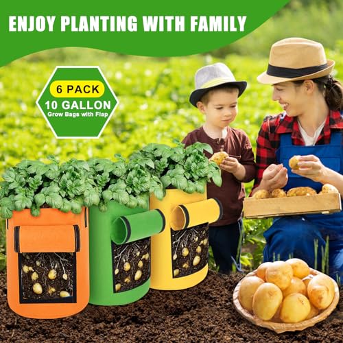 Hyh 6 Pack 10 Gallon Potato Grow Bags With Flap Colorful Plant Grow Bags For Growing Potatoes Heavy Duty Thickened Nonwoven Fabric Grow Bags Pots Gardening Vegetable Growing Bags With Durable Handles thumb #5