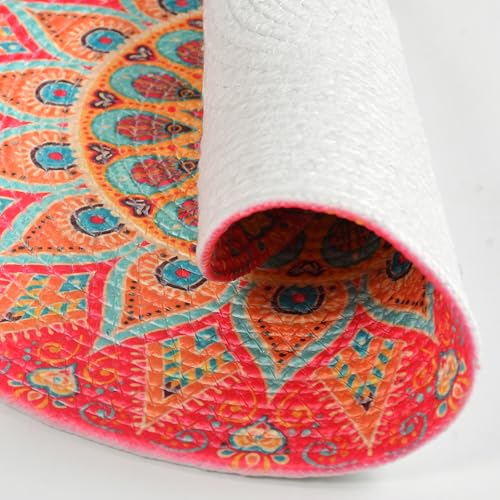 Image of LaVichitra Cotton Table Placemat | Dining Table Mat | Bed Side Table Mat | Cotton Round Shape Placemats | Washable PlaceMat for Shelves & Plant Pots - Pack of 1, Rangoli Print