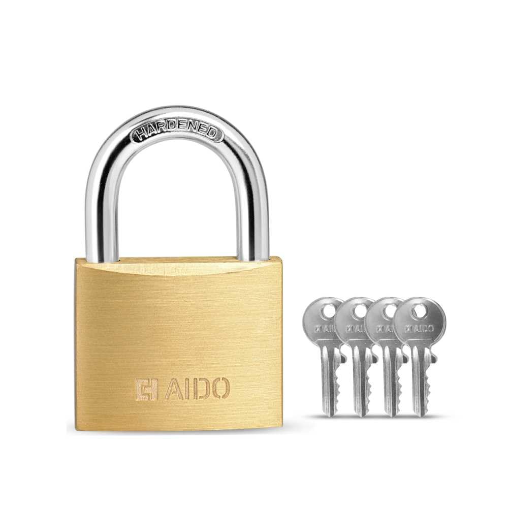 AIDO 30mm Solid Brass Padlock by dormakaba Group | Lock for Main Doors, Home, Luggage, Cabinets, Lockers, Toolboxes | 4 Brass Keys | Double Bolt | Hardened Shackle | Water Resistant | 2 Yr Warranty