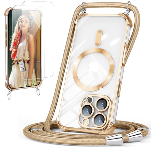 GOODVISH Handykette für iPhone 16 Pro Hülle mit Band Magnetisch Gold