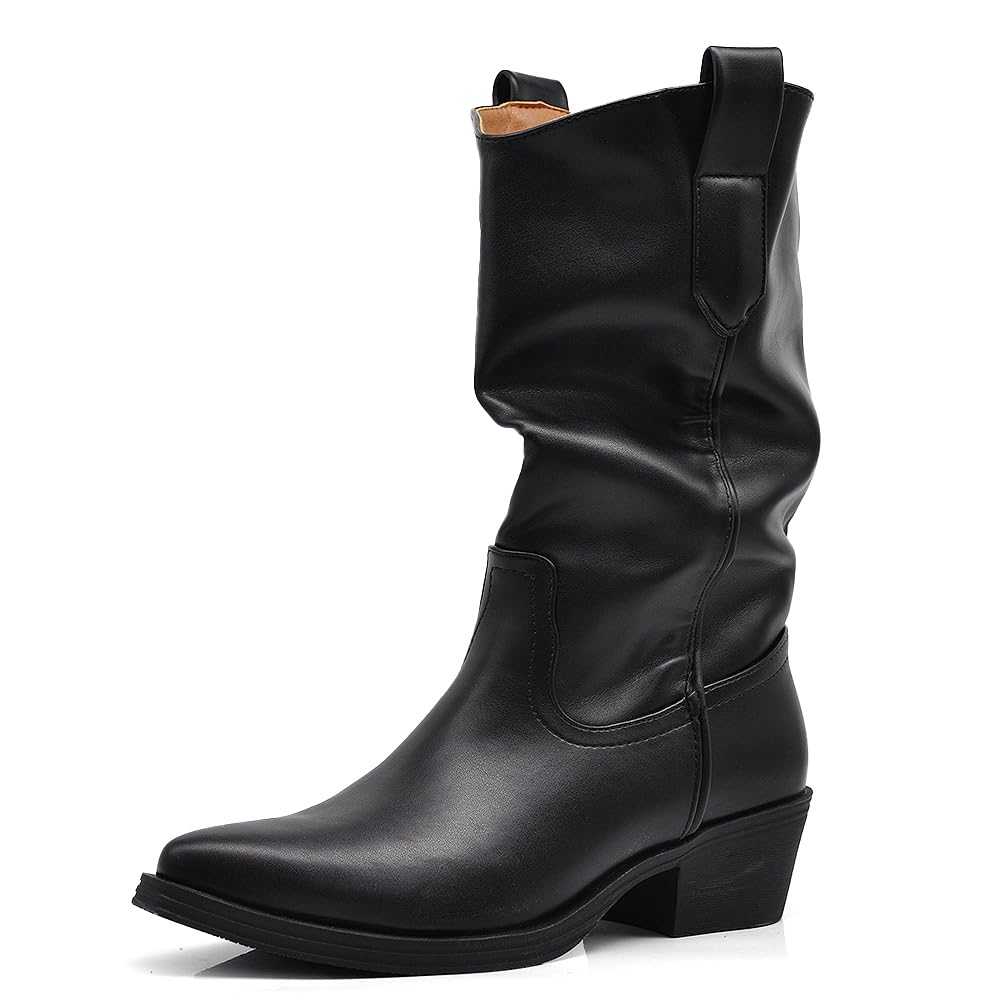 IF Stivali texani lisci da donna effetto morbido con pieghe naturali tacco medio a blocco casual chic MP2737-1