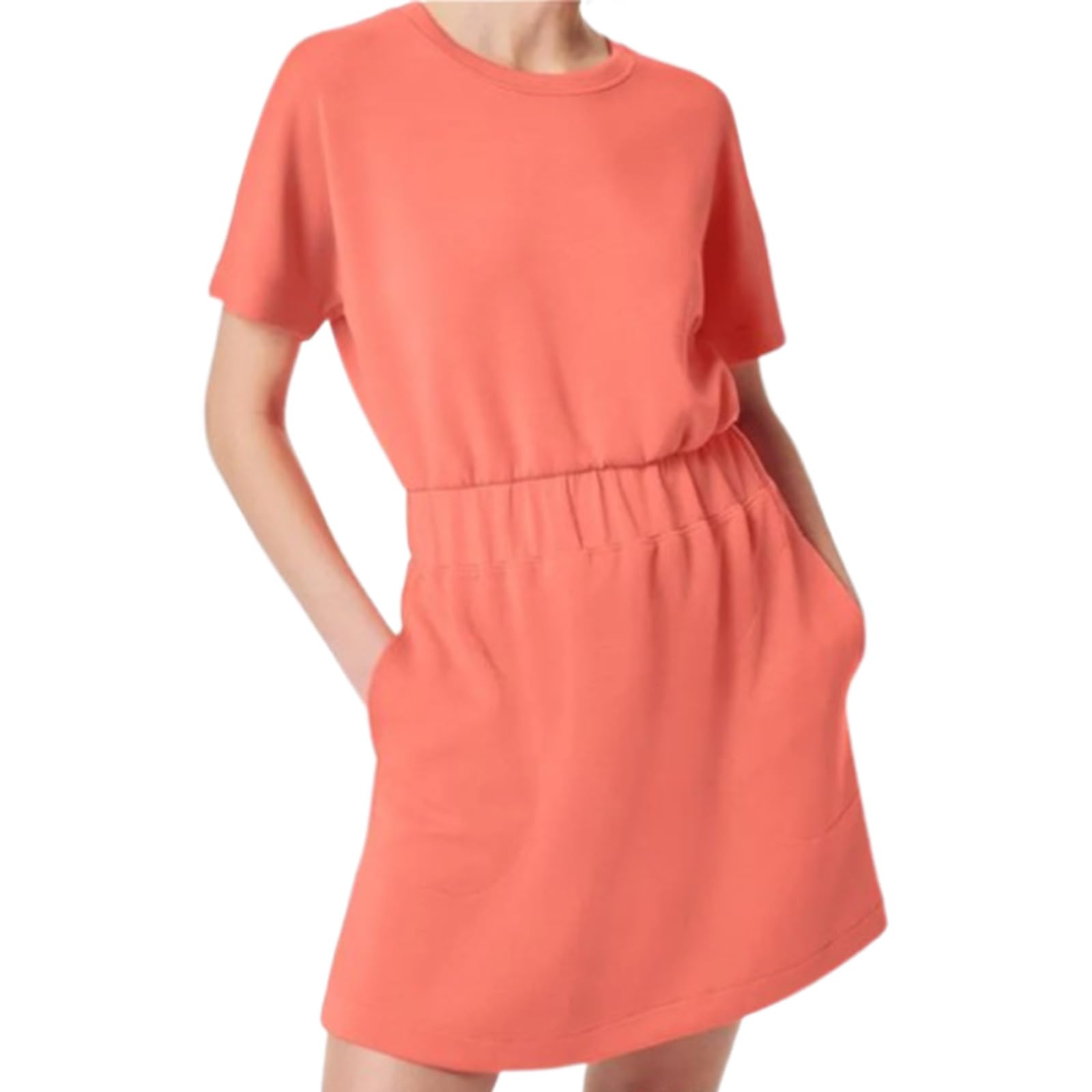 Vestido de Punto para Mujer | Cintura Ceñida con Bolsillos | Viajes de Verano | Ligero,Largo hasta la Rodilla