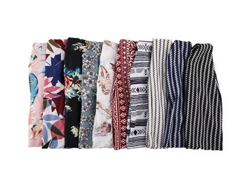 Headbands for Women Boho Headbands Vintage Flower Printed Criss Cross Elastic Head Wrap Workout Headband Wrap Headwear 10pcs (set4)