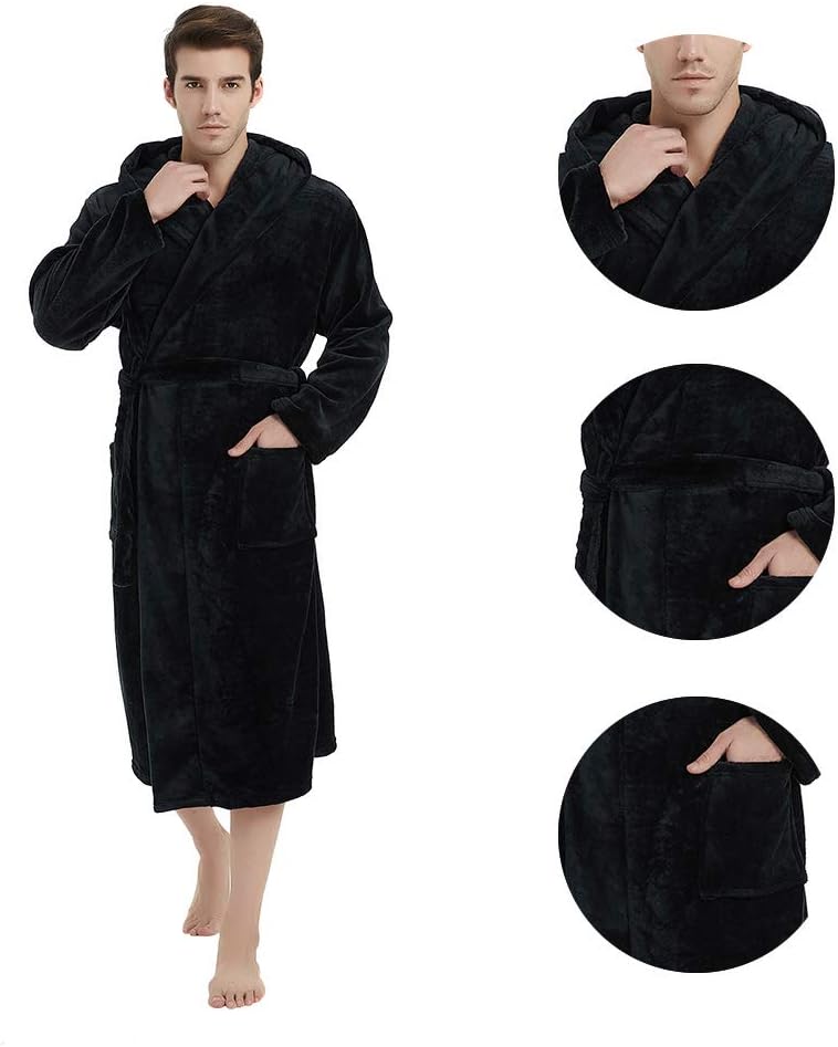 U2SKIIN Mens Hooded Robe, Plush Robes for Men Long Fleece Bathrobe - Image 4