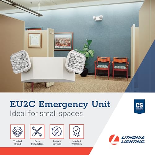 lithonia lighting basics led emergency light emergency lighting with dual adjustable led lamp heads wall mount damp location rated 90-minute backup 120277v white eu2c m6