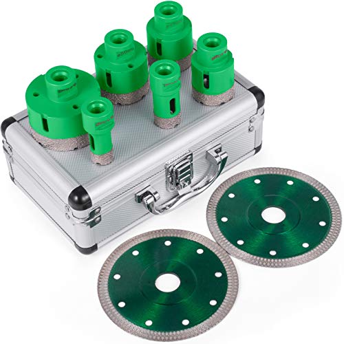 VEVOR Scie Cloche Diamantée, Qualité Première Foret Diamant Cylindrique 6 pièces, avec 2 lames, Boitier portable léger, pour les carreaux/le granit/le marbre/les autres pierres/la porcelaine