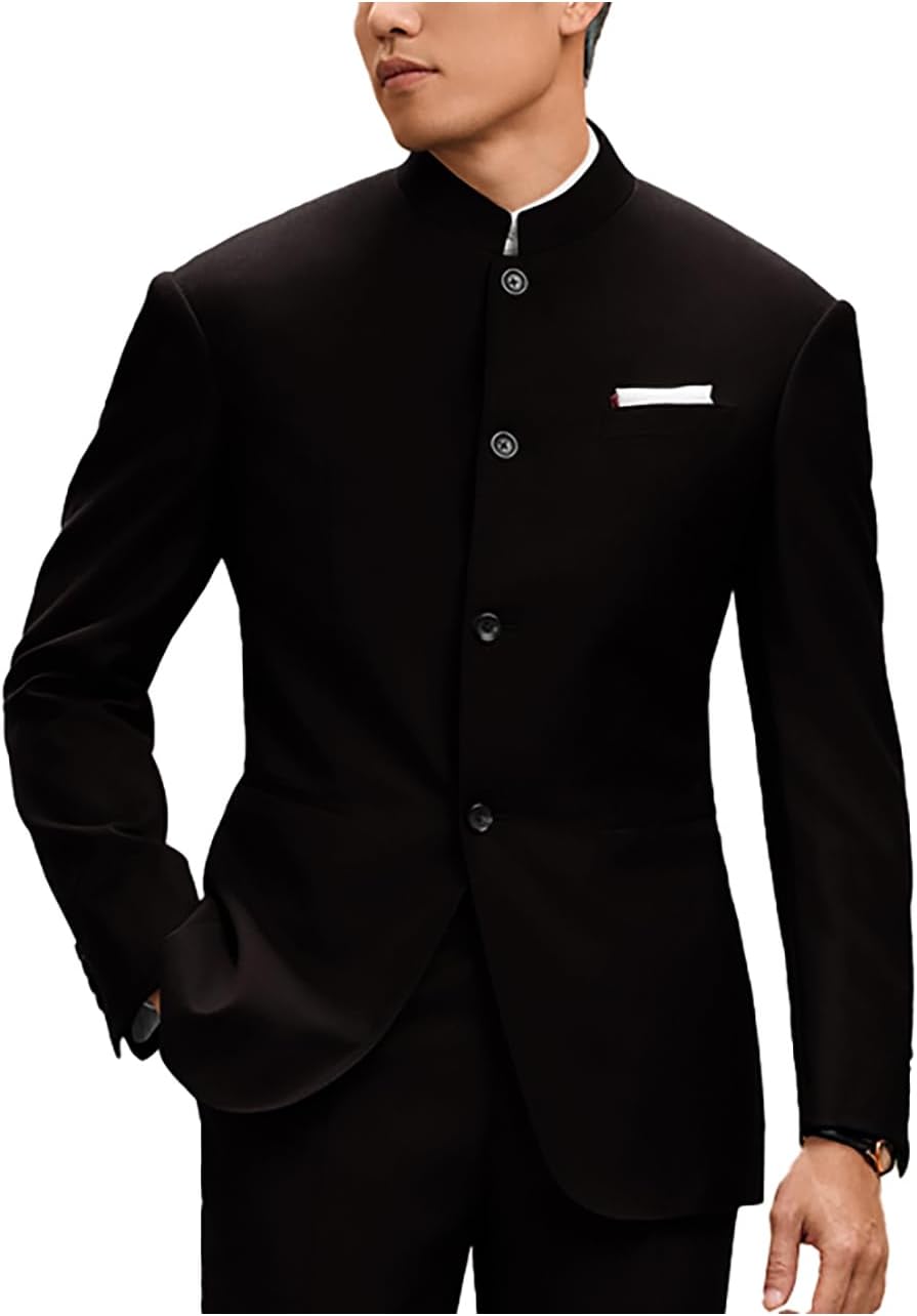 Men's Stand Collar Traditional Blazer Jacket Chinese Dress Coat Casual Formal