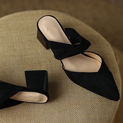 KISSASA Womens Pointed Toe Chunky Low Heel Mules Faux Suede Block Heel Slides Heeled Sandals4