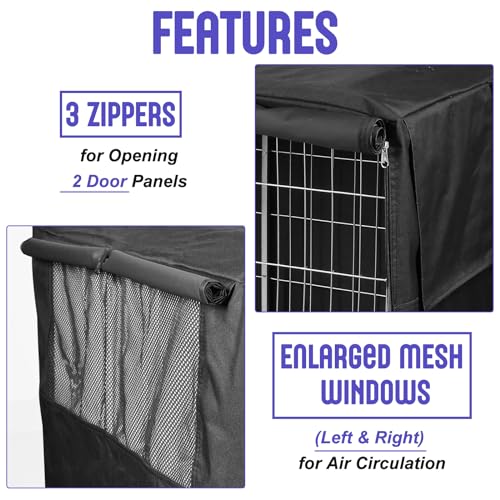 Capa para caixa de cachorro de 106,6 cm, porta dupla, tecido Oxford 600D de baixo odor, 2 janelas de