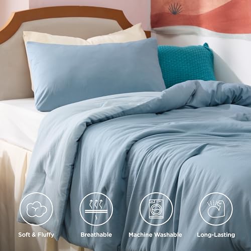 Image of Bedsure Twin /Twin XL Comforter Set, Mineral Blue Soft Prewashed Bedding for All Seasons, 2 Pieces GentleSoft Bed Set, 1 Lightweight Comforter (68 inchx88 inch) and 1 Pillowcase (20 inchx26 inch)