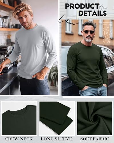 Image of August Alley 4 Pack Men's Big and Tall Cotton Shirts L-7xl, Long Sleeve Oversized Tops Loose Casual Large T-Shirts Basic Tee