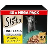 Sheba Fine Flakes in Jelly – Poultry Collection – Wet cat food pouches for adult cats – 40x85g pack