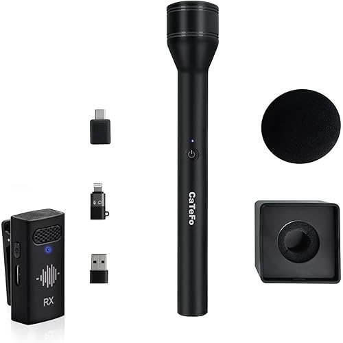 RigMic-S Wireless Handheld Microphone with 200m Range, 60-Hour Battery, Noise Reduction, Compatibility for Camera, Smartphones, PC, Osmo Pocket 3, Action 5/4 - Includes Windscreen & Mic Flag
