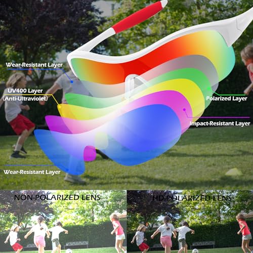 FEISEDY Polarized Sports Sunglasses for Kids Youth Baseball Cycling Running Glasses for Boys Girls Age 3-12 B01424