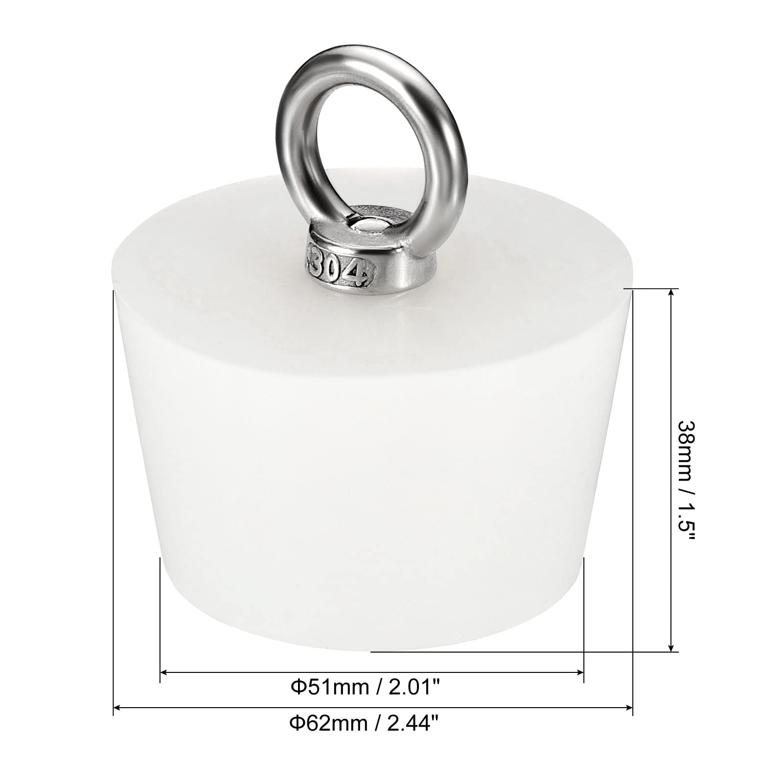 sourcing map 1Pcs Tapones de Goma Cónicos para Laboratorio, 51mm a 62mm Tapones de Goma Sólida con Anillo de Acero para Prueba Tubos, Agua Tubería, Drenaje Agujero, Blanco