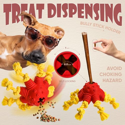 Legend Sandy RUBBER OCTOPUS RED Large Dog Chew Toys For Aggressive Chewers Large Breeds, Tough Rubber Dog Toy To Keep Them Busy, Treat Dispensing Puzzle Toys, Interactive Tug Of War Rope Toy thumb #2