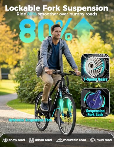 Jasion 26″ Electric Bike for Adults, Internal Removable