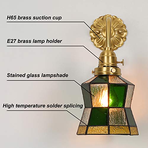 Lampa ścienna retro mosiężne kinkiety wewnętrzne E27 kreatywny salon metalowa dekoracja domu vintage kinkiet ścienny z witrażem abażur do jadalni lampa B (A)