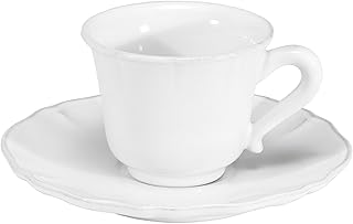 Costa Nova taza de café con platillo Alentejo: set de café en gres fino blanco, apto para lavavajillas, microondas, horno ...