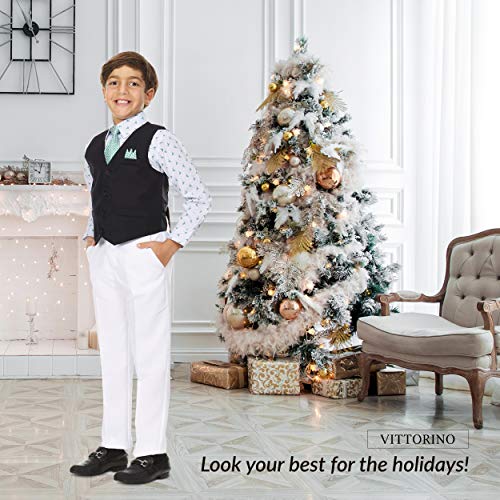 Image of Vittorino Boys 4 Piece Suit Set with Vest, Dress Shirt, Bow Tie, Pants & Pocket Square | Big & Little Kids Formal Apparel