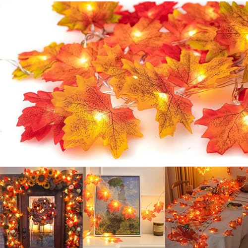 Guirnalda Luces Interior de Hoja de Arce,ELEUTH 4.5M 30LED Luces Hadas Hoja Arce,Luces Halloween Navidad De Hoja Otoño Con Pilas Para Halloween Exterior Interior Decoracion Habitacion,Casa,Mesa,Fiesta