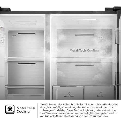 Hisense RS818N4TFE Side-by-Side Kühl-Gefrierkombination /179 cm/Inverter Kompressor/Total NoFrost/Multi Air Flow/Wasserspender mit Wassertank/Kühlteil 417 l/Gefrierteil 215 l/schwarz
