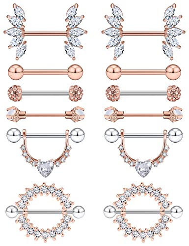 Lcolyoli 14G Surgical Steel Nipple Rings Nipple Shield Barbell Ring Bar Nipple Piercing Jewelry for Women Clear Diamond CZ Set