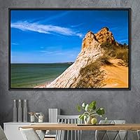 Framed Canvas Wall Art Coastal Scenery Aerial Coastal Cool Multicolor Ocean Photography Realism Relax/Calm - 16x24 inches