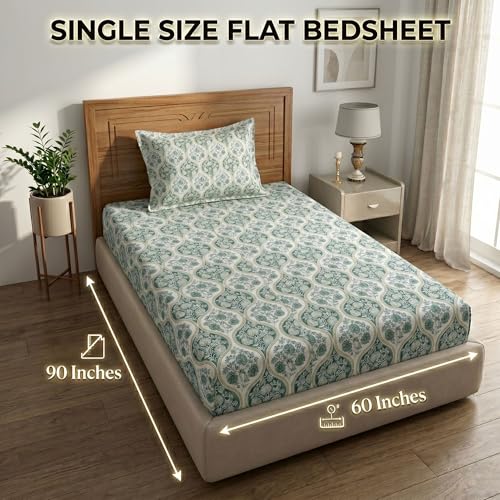 Image of Mafatlal Grace Cotton Single Bedsheet Combo Pack of 2 with Pillow Covers | 180 TC Durable Lightweight Fabric | Modern Home Furnishing Bed Sheets | Ash Grey & Sapphire Blue