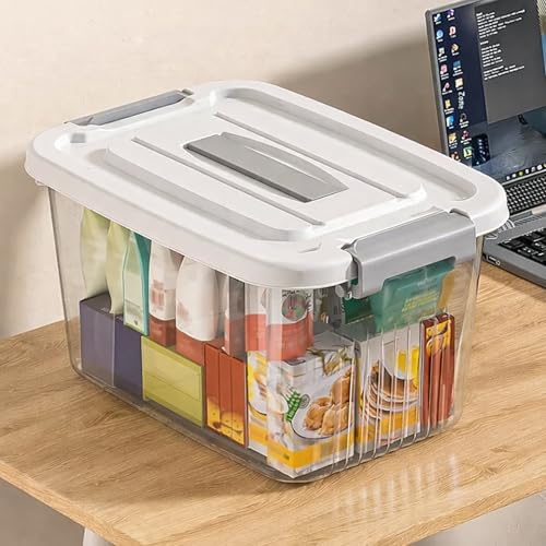 Image of HoopVool Smiley Face Plastic Storage Bin with Locking Lid - Sturdy and Versatile Home Organizer, Available in Multiple Color And Size. (WHITE, PACK OF - 1, MEDIUM - 13 X 8.6 X 5.1 INCH)