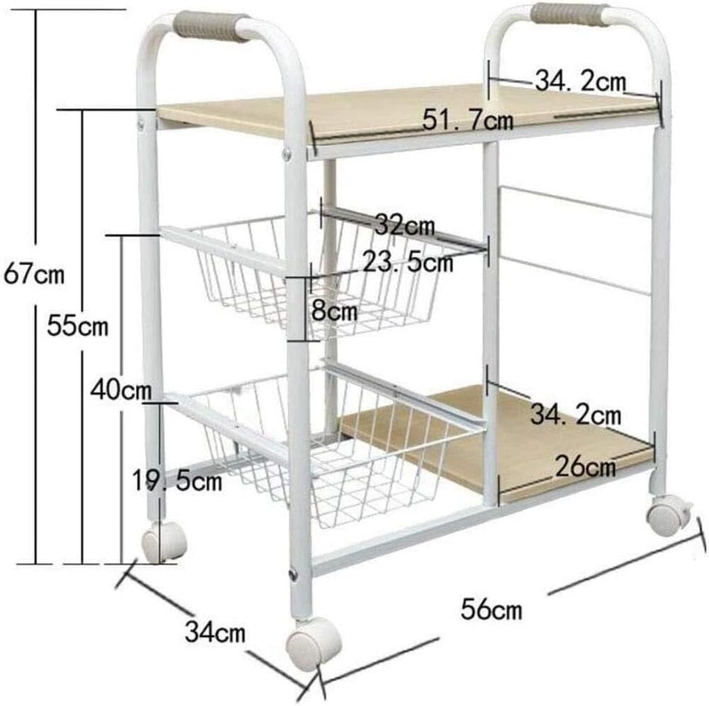 Stable Kitchen Shelf Microwave Oven Rack, Movable Stand with Storage Basket, 360° Universal Wheels, Steel Pipe &MDF, Strong Bearing Capacity