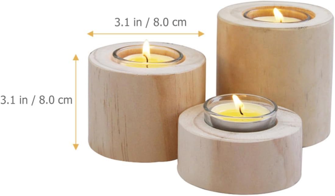 3pcs Wooden Candlesticks Set Elegant Beige Table Candle Holders with Glass Base for Home Decoration and Bedroom Use, Create Warm and Romantic Atmosphere