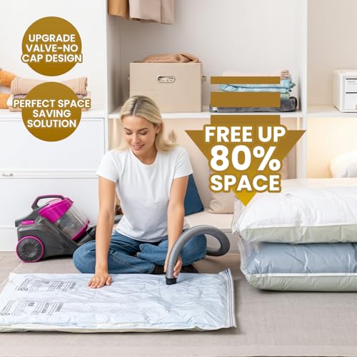 Image of TAILI 4 Pack Vacuum Storage Bags, Jumbo Size (31x40 inch), Cream | Vacuum Seal Bags for Clothing, Extra Large Space Saver for Bulky Beddings, Comforters, Blankets, Pillows, Reusable