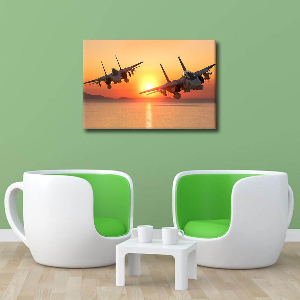 TISHIRON Wall Art Grumman F-14 Tomcat Fighter Jet Pictures Print On Canvas Modern Artwork Aircraft Wall Art for Living Room Office Giclee Gallery Posters and Prints Framed Ready to Hang - Image 2